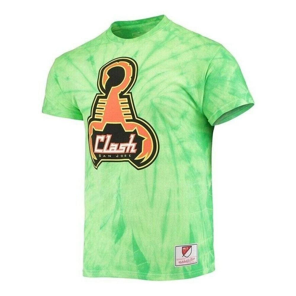 Mitchell & Ness San Jose Clash T-Shirt Mens M Green New Tie Dye MLS Retro Logo‎